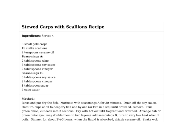 Stewed Carps with Scallions Recipe