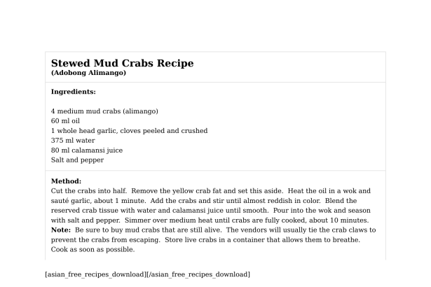 Stewed Mud Crabs Recipe