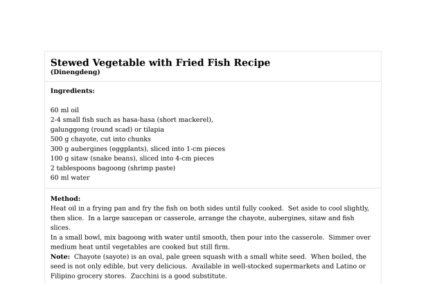 Stewed Vegetable with Fried Fish Recipe