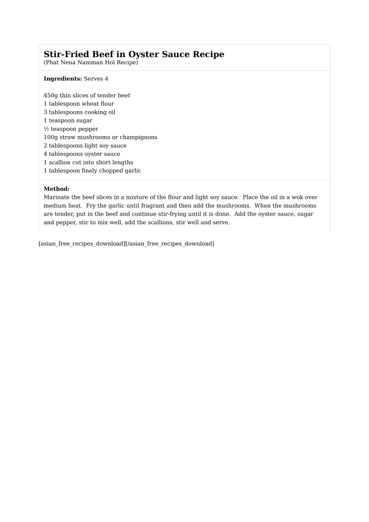 StirFried Beef in Oyster Sauce Recipe