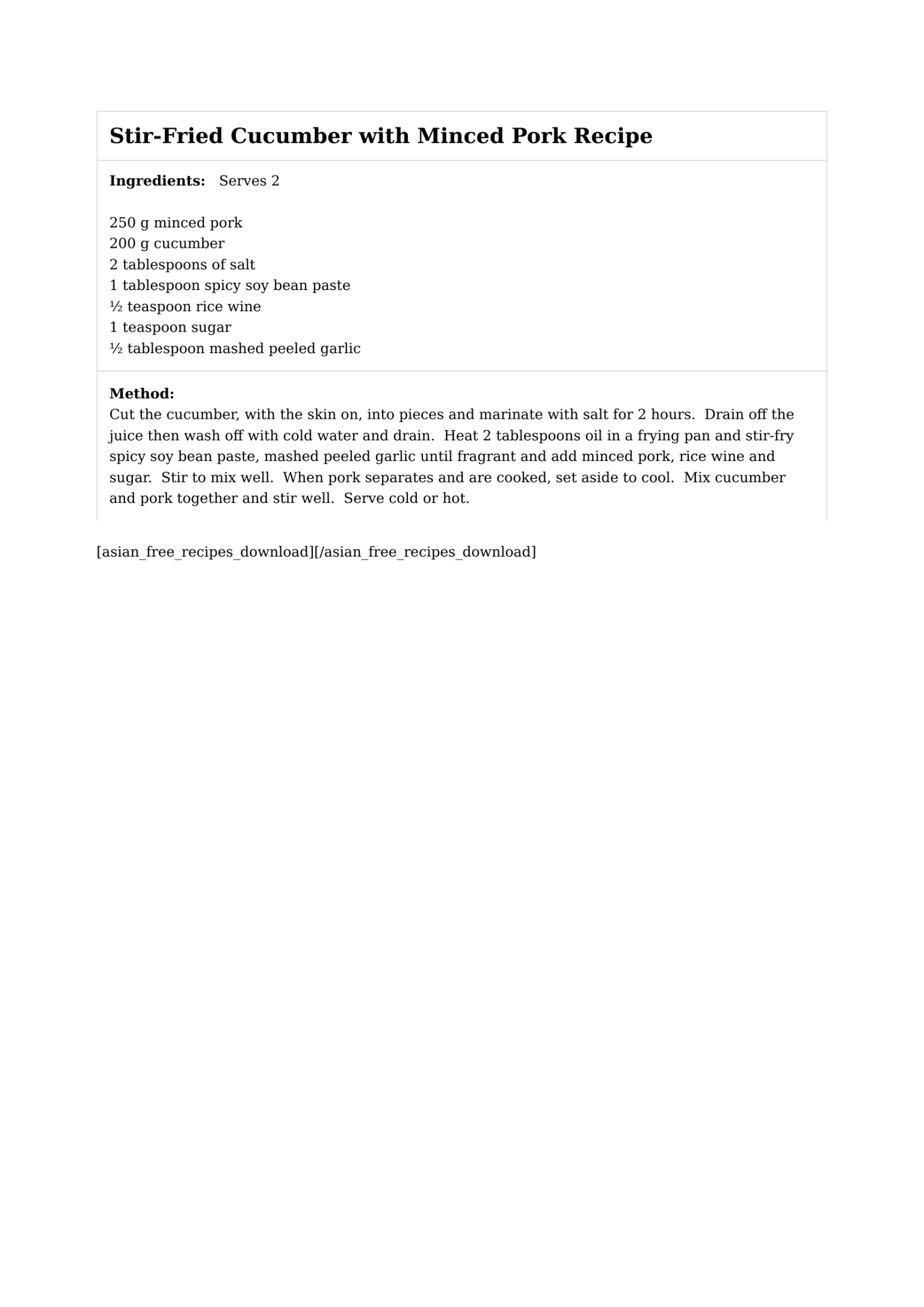 Stir-Fried Cucumber with Minced Pork Recipe