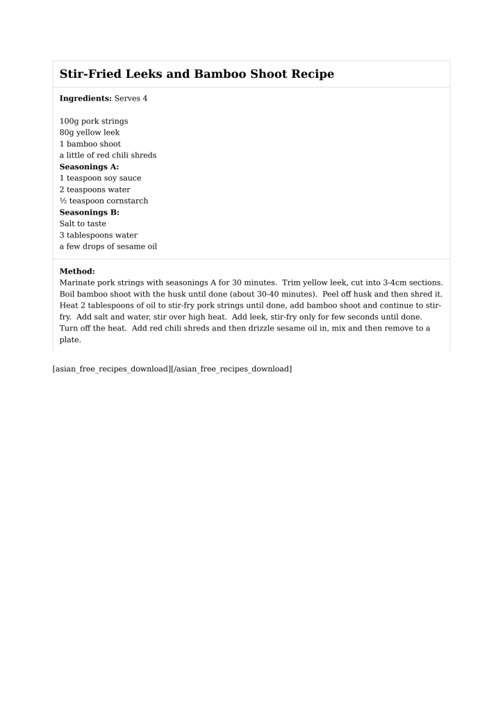 StirFried Leeks and Bamboo Shoot Recipe