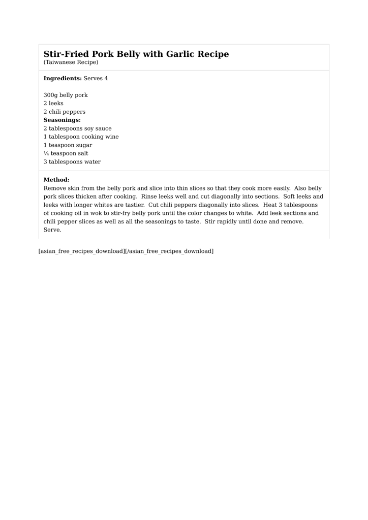 StirFried Pork Belly with Garlic Recipe