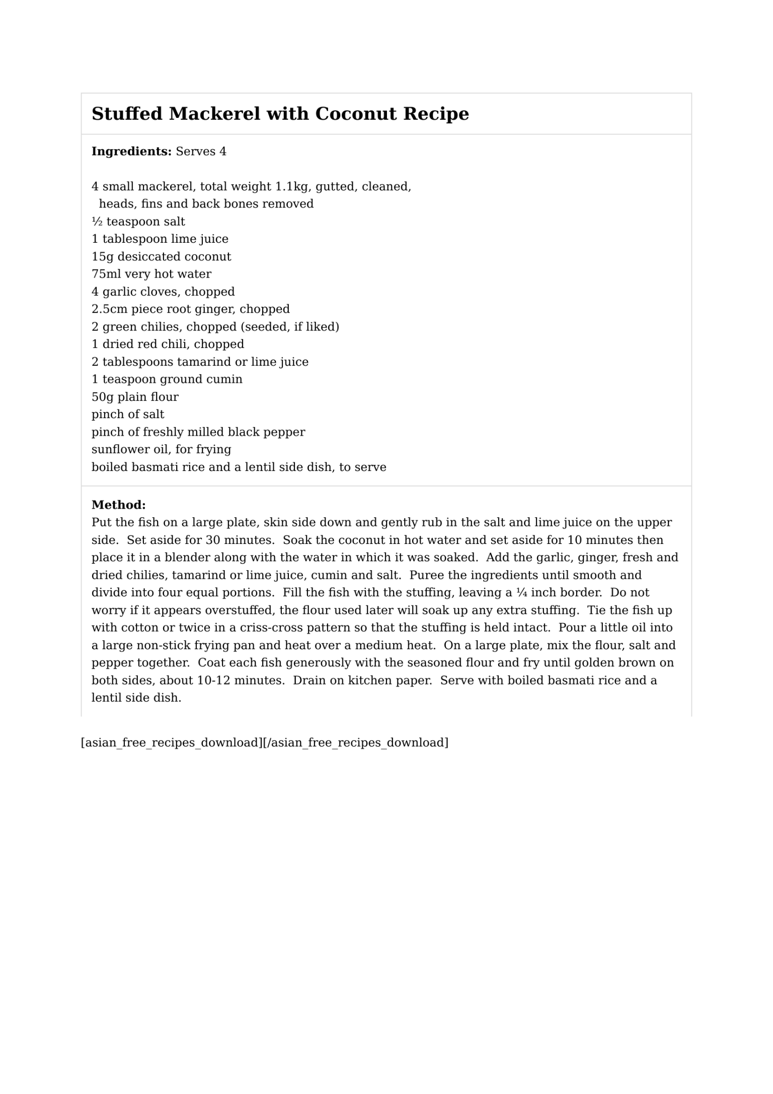 Stuffed Mackerel with Coconut Recipe