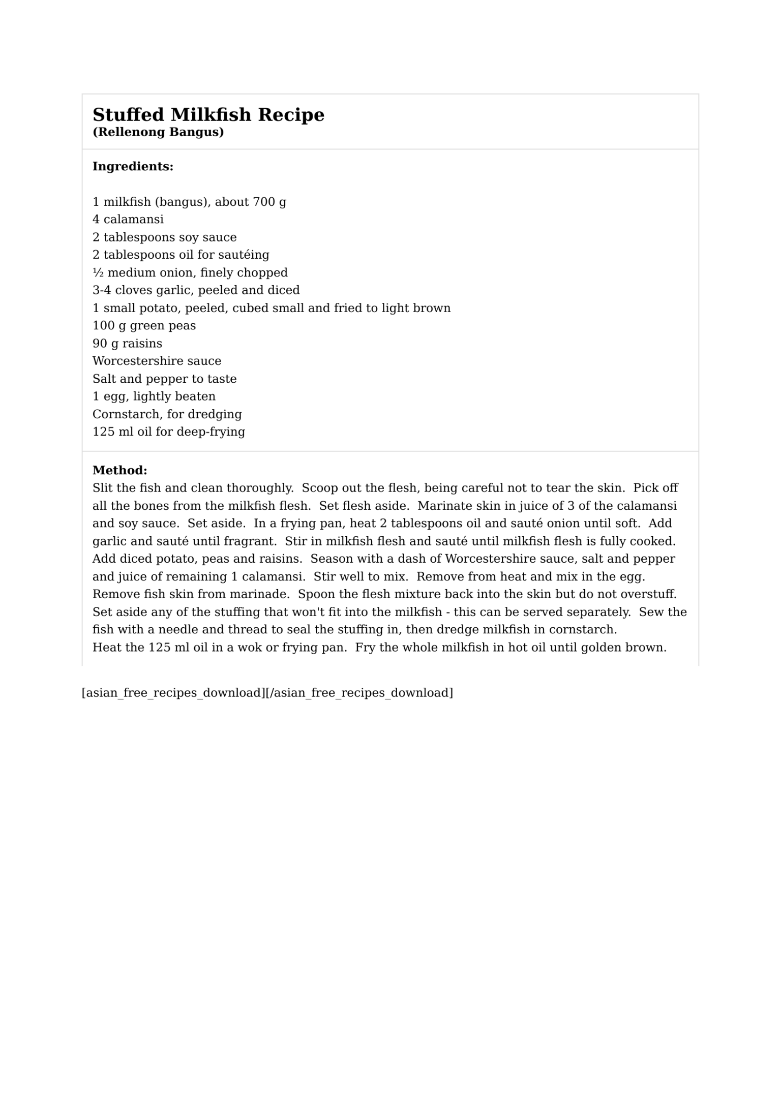 Stuffed Milkfish Recipe