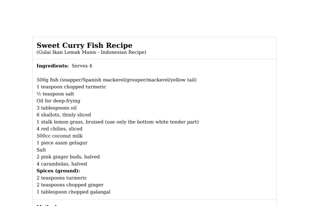 Sweet Curry Fish Recipe