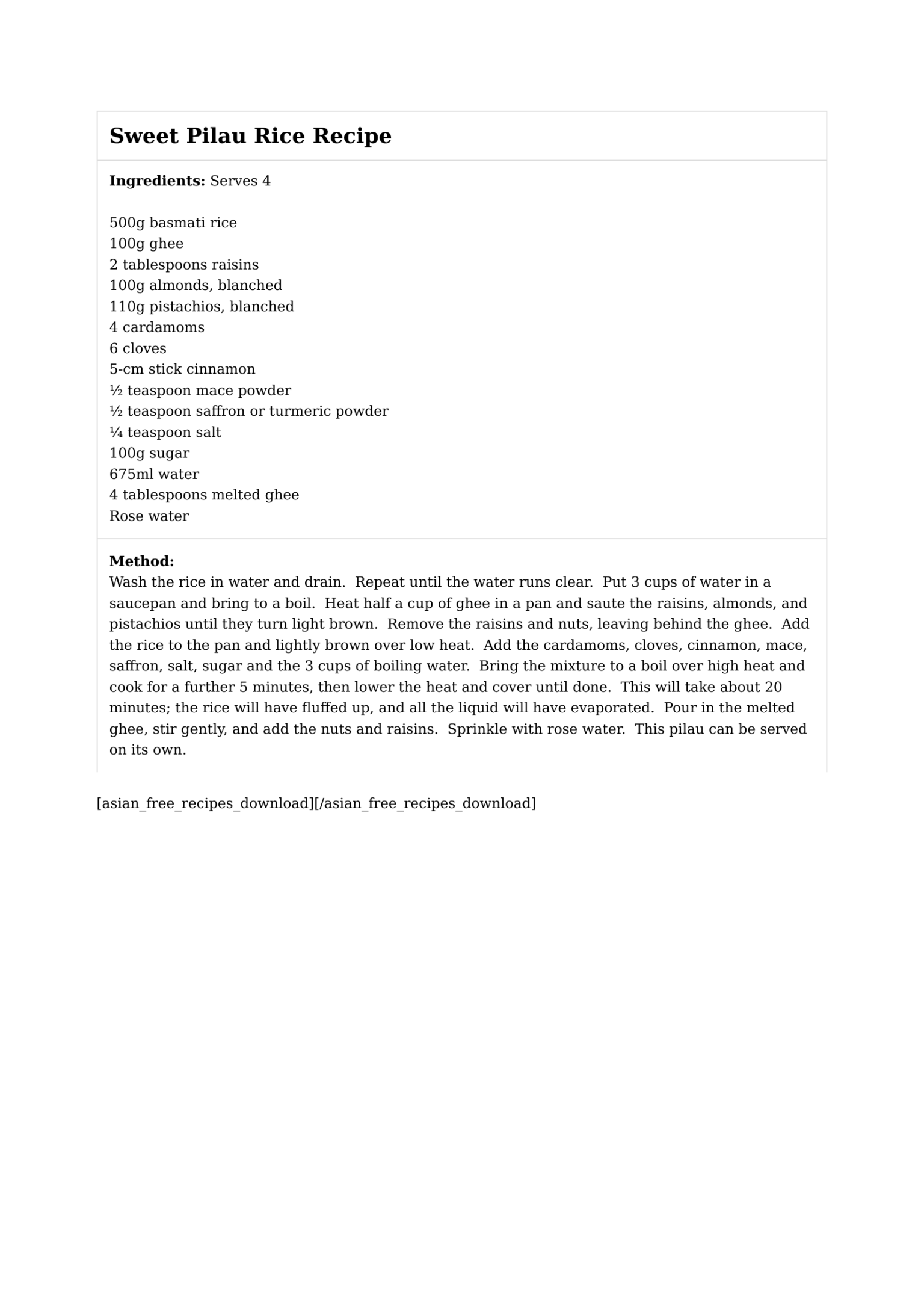 Sweet Pilau Rice Recipe