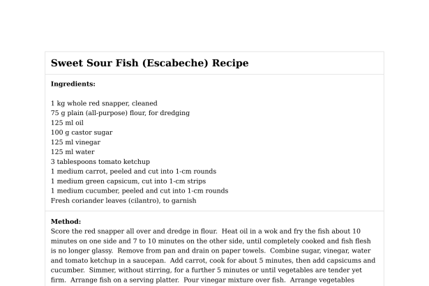 Sweet Sour Fish (Escabeche) Recipe
