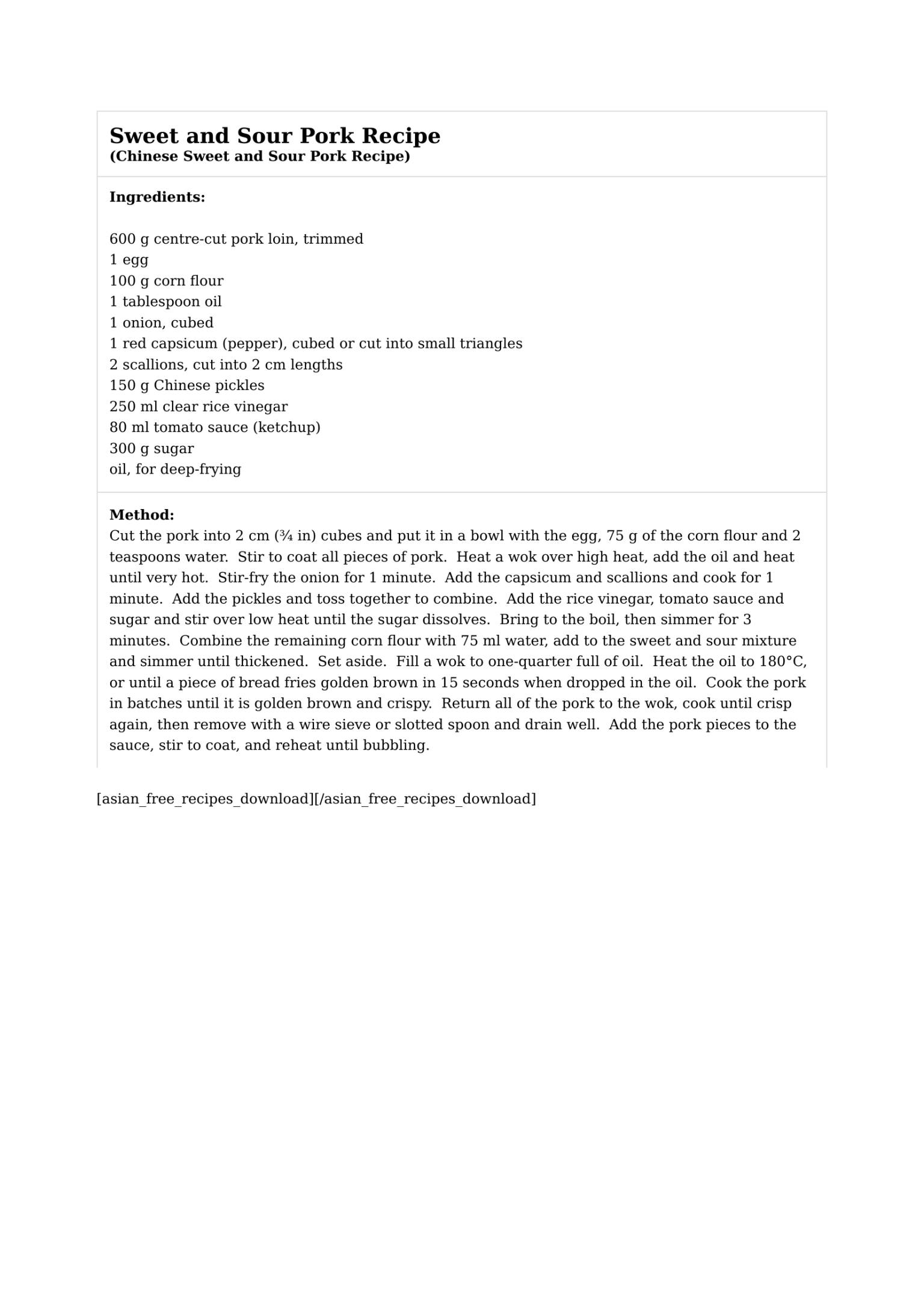 Sweet and Sour Pork Recipe
