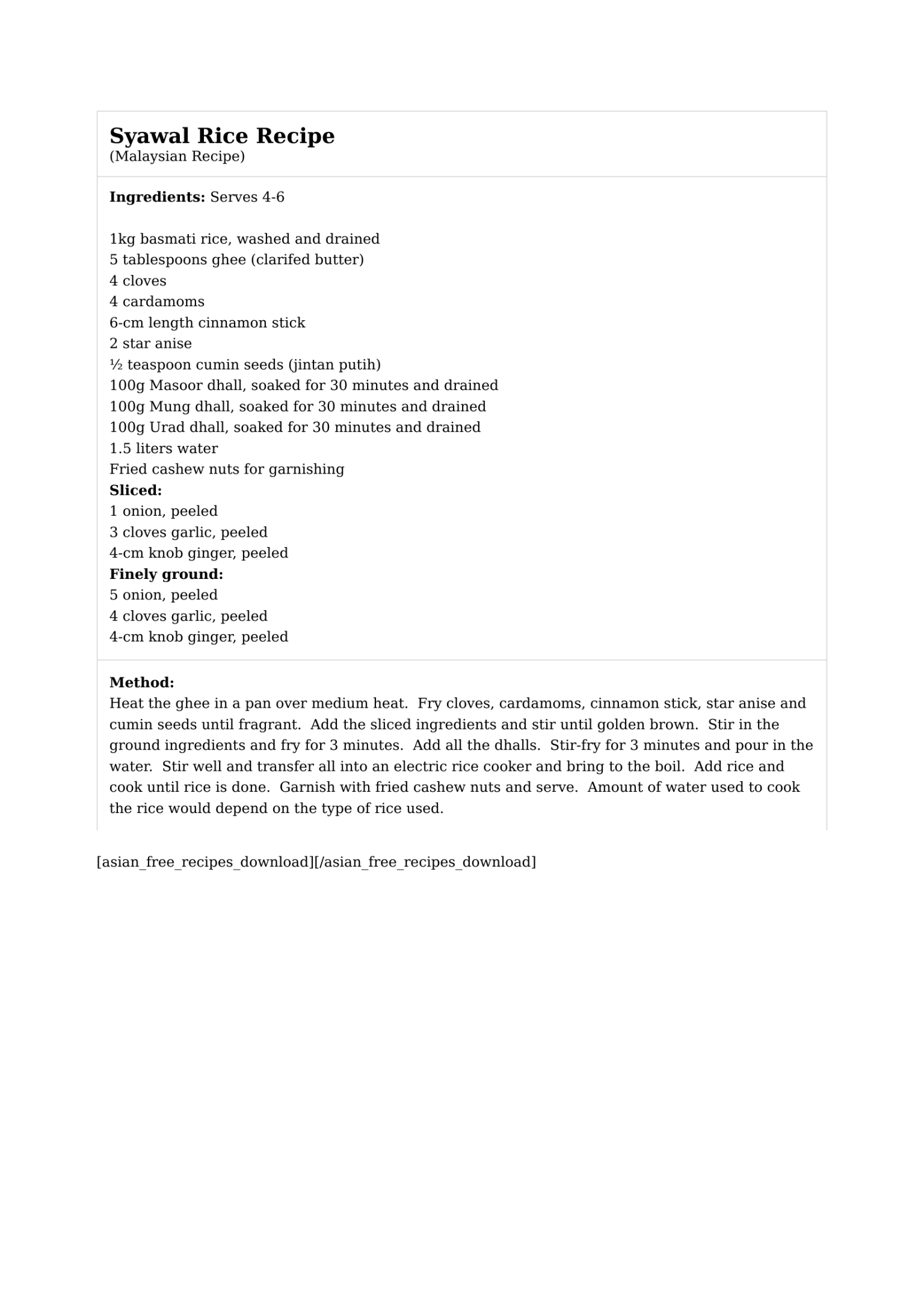 Syawal Rice Recipe