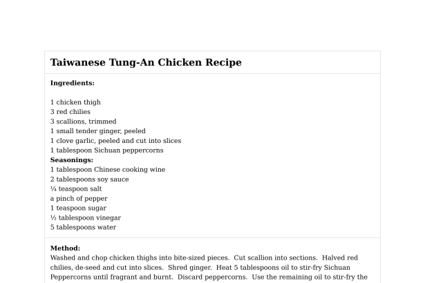 Taiwanese Tung-An Chicken Recipe