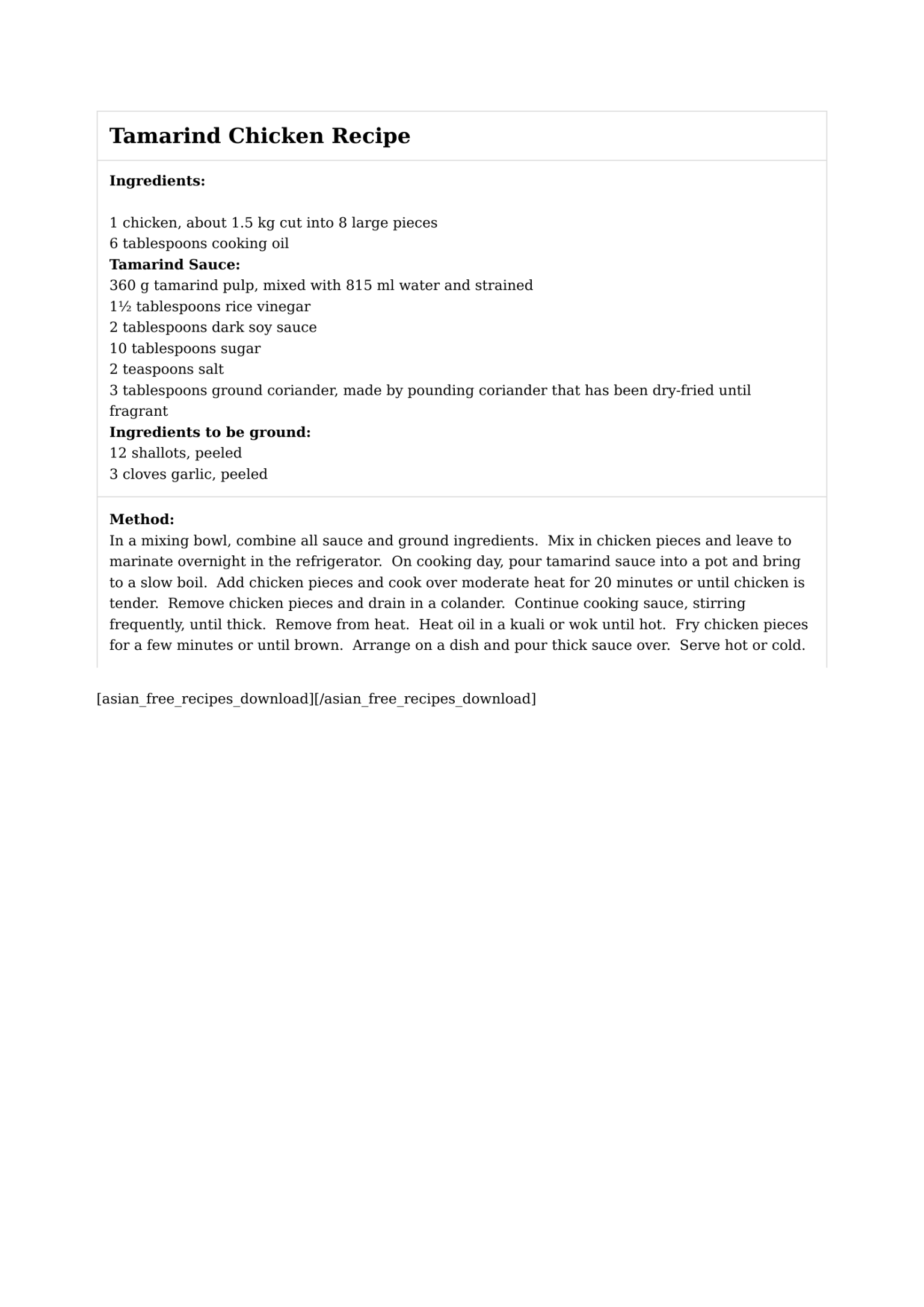 Tamarind Chicken Recipe