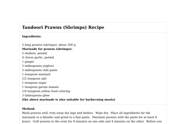 Tandoori Prawns (Shrimps) Recipe