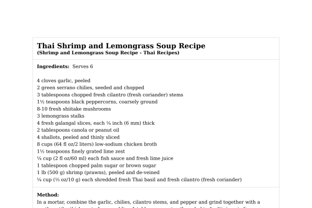 Thai Shrimp and Lemongrass Soup Recipe