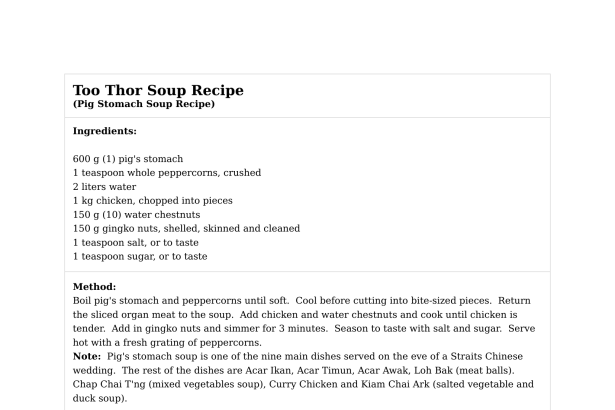 Too Thor Soup Recipe