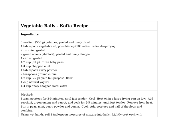 Vegetable Balls - Kofta Recipe