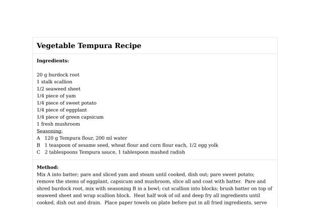 Vegetable Tempura Recipe