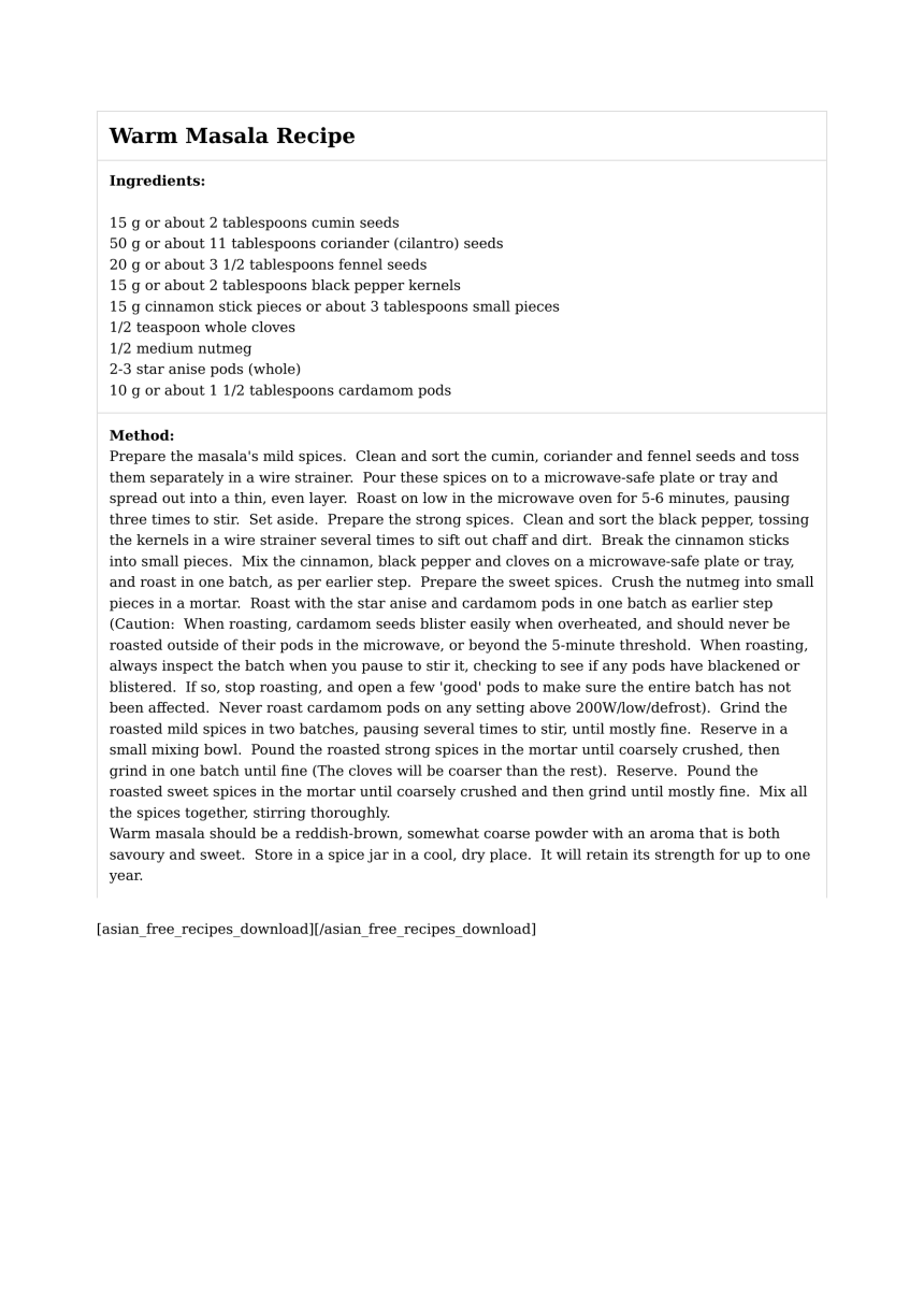 Warm Masala Recipe