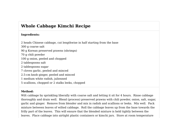 Whole Cabbage Kimchi Recipe